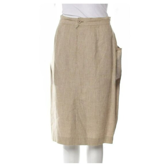 Fendi 365 Vintage‎ Skirt XL | Linen Blend | Taupe Tan | 1980s Italy Classic - Picture 3 of 6